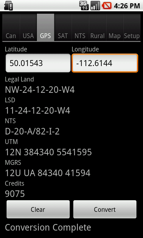 Android: Convert Latitude and Longitude to Canadian Legal Land Description