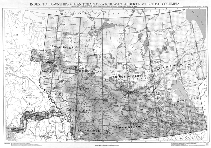 Click for pdf Map of Area Covered by the Dominion Land Survey